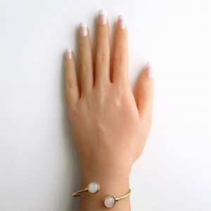 Bratara placata cu aur - Duo Rose Quartz Bangle cu pietre semipretioase Quartz Roz-Roz-8548