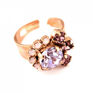 Inel placat cu Aur roz de 24K, cu cristale Swarovski, Elizabeth | 7074/1-1022RG-Multicolor-7508