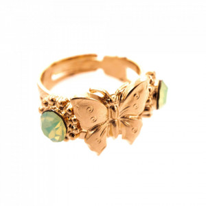 Inel placat cu Aur roz de 24K, cu cristale Swarovski, Fern | 7622-294RG-Verde-7688