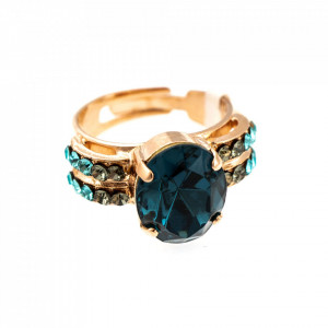 Inel placat cu Aur roz de 24K, cu cristale Swarovski, Nightfall | 7123-1114RG-Albastru-7648