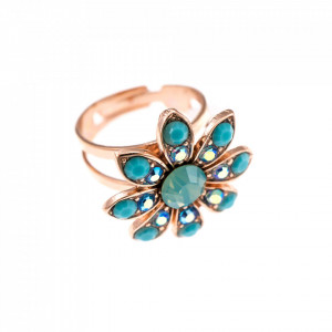 Inel placat cu Aur roz de 24K, cu cristale Swarovski, Sapphire Sky | 7125-2677RG-Verde-7658