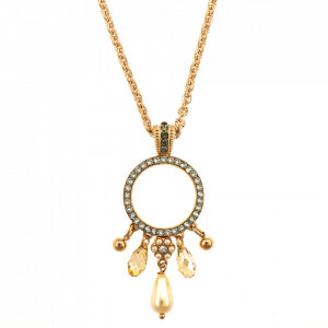 Pandantiv cu lant placat cu Aur roz de 24K, cu cristale Swarovski, Earl Grey | 5166/1-M1132RG-Alb/Gri, Gri/Bej-9108