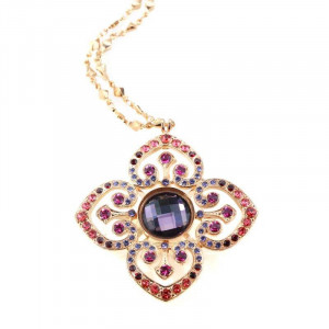 Pandantiv cu lant placat cu Aur roz de 24K, cu cristale Swarovski, Xenia - Odyssey | 5050-1091RG-Multicolor-6838