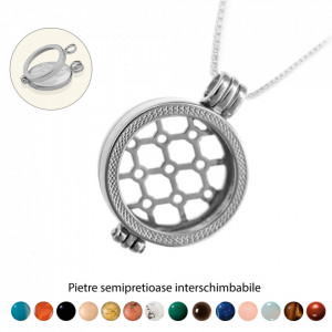 Pandantiv Magic Pendant - Grid, placat cu argint, Secret Stone Collection, cu pietre semipretioase interschimbabile-Argintiu-8858