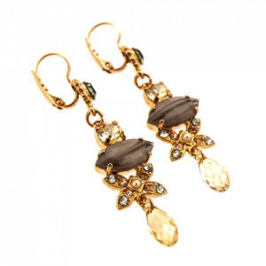 Cercei placati cu Aur roz de 24K, cu cristale Swarovski, Earl Grey | 1001-1132RG6-Gri/Bej-9149