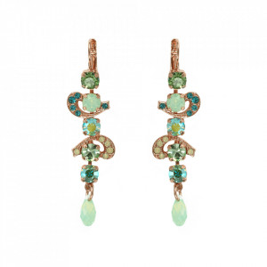 Cercei placati cu Aur roz de 24K, cu cristale Swarovski, Fern | 1236/1-1017rg6-Verde-5589