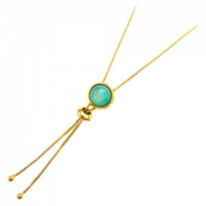 Colier placat cu aur - Bolo Blue Sky Agate cu piatra semipretioasa Agat Albastru-Albastru-8809