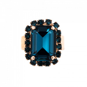 Inel placat cu Aur roz de 24K, cu cristale Swarovski, Nightfall | 7080/2-1069RG-Albastru-8049