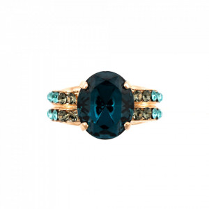 Inel placat cu Aur roz de 24K, cu cristale Swarovski, Nightfall | 7123-1114RG-Albastru-8239