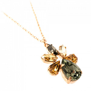 Pandantiv cu lant placat cu Aur roz de 24K, cu cristale Swarovski, Earl Grey | 5032/8-1132RG-Gri/Bej-9029