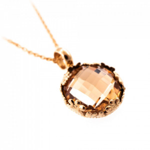 Pandantiv cu lant placat cu Aur roz de 24K, cu cristale Swarovski, Jackie | 5323/2-362ARG-Bej-7359