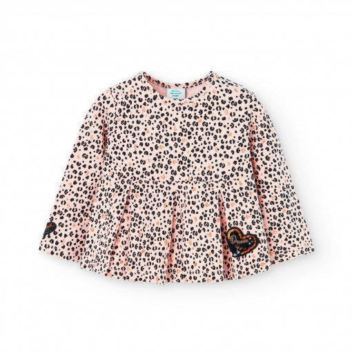 Bluza jersey fete cu maneca lunga, animal print, roz pudra, Boboli