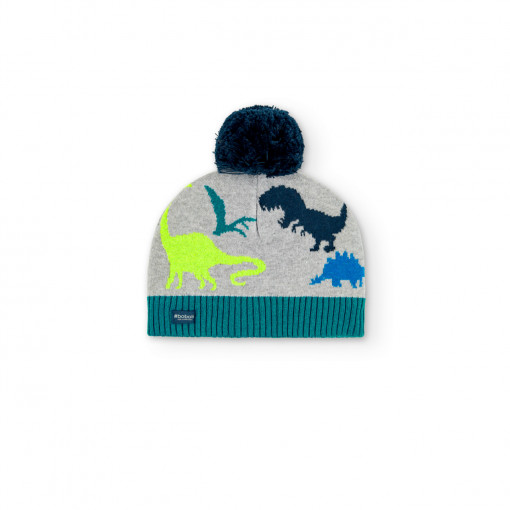 Caciula tricot baieti, imprimeu dinozauri, gri/verde, Boboli