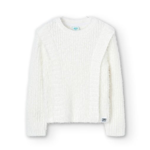Pulover tricot fete, alb, aspect pufos, Boboli
