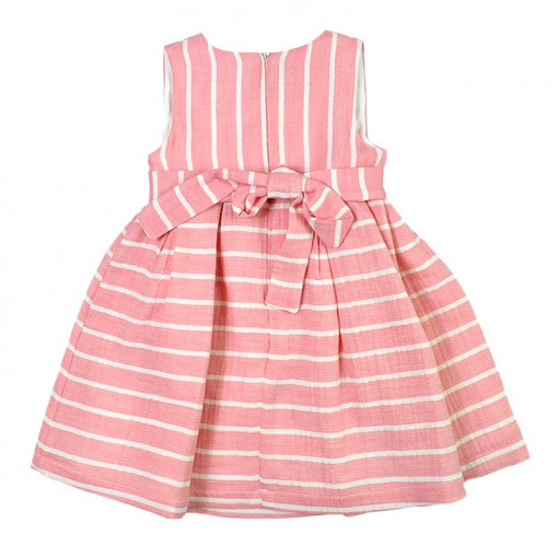 Rochie cu bretele panza topita, roz cu dungi, Babybol