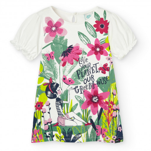 Rochie fetita maneca scurta, imprimeu floral, Boboli