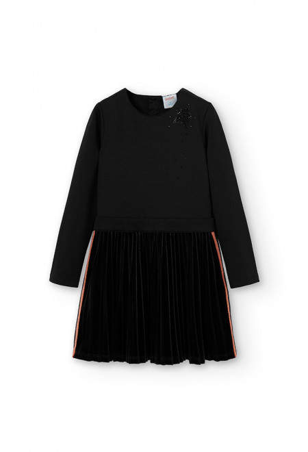 Rochie neagra fete cu fusta plisata catifea, Boboli