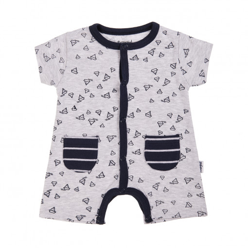 Salopeta bebe baiat maneca scurta, imprimeu barcute, Babybol