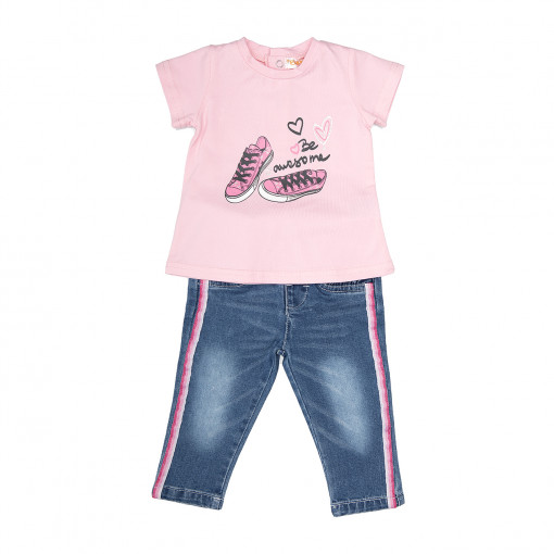 Set fetite tricou roz si jeans cu vipusca roz, Babybol