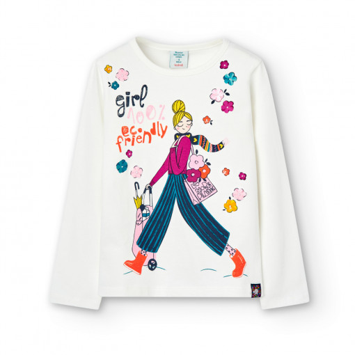 Tricou maneca lunga fete, bumbac certificat oeko-tex, multicolor, alb, Boboli