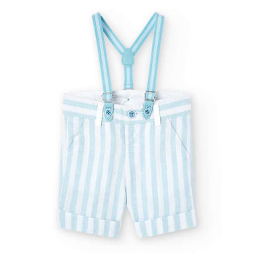 Pantaloni scurti baieti cu bretele, in, alb cu dungi bleu, Boboli