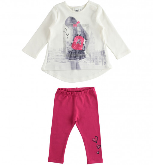 Set tricou maneca lunga si colant roz, iDO