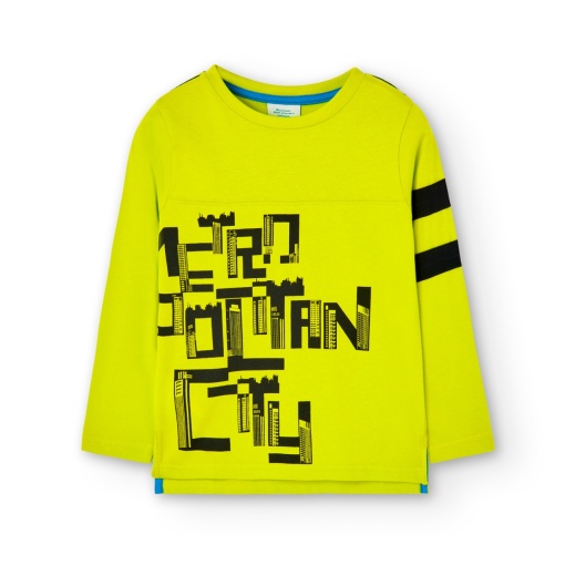 Tricou maneca lunga copii, bumbac, verde, imprimeu grafic, brand Boboli