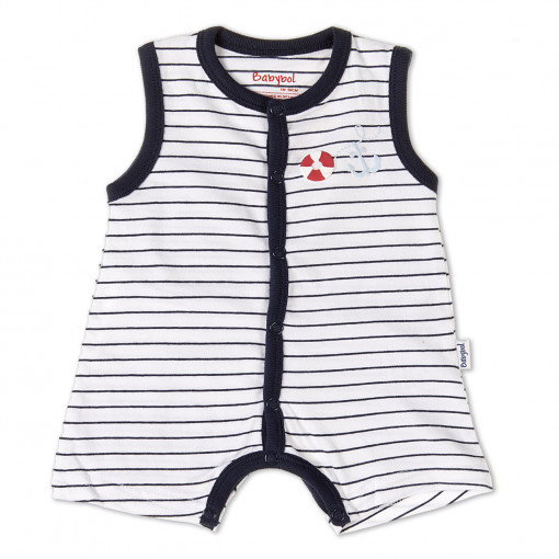 Salopeta vara bebe baiat , bumbac, model tip maieu, dungi navy, Babybol