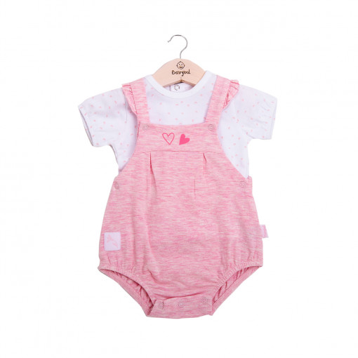 Set bebe fetita salopeta roz cu tricou maneca scurta, bumbac, Babybol