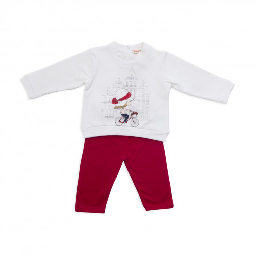 Set tricou maneca lunga si colant, Babybol, rosu