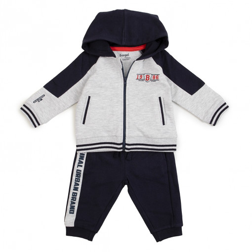 Trening 2 piese baiat, hanorac cu gluga, gri/navy, Babybol