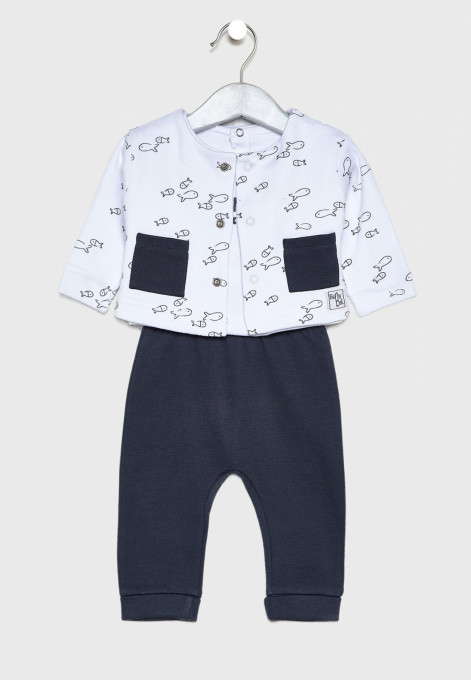 Costumas bebe 3 piese, imprimeu pestisori, Babybol
