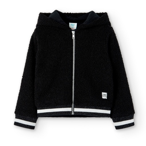 Jacheta fete vatuita cu gluga, aspect carliontat, neagra, Boboli