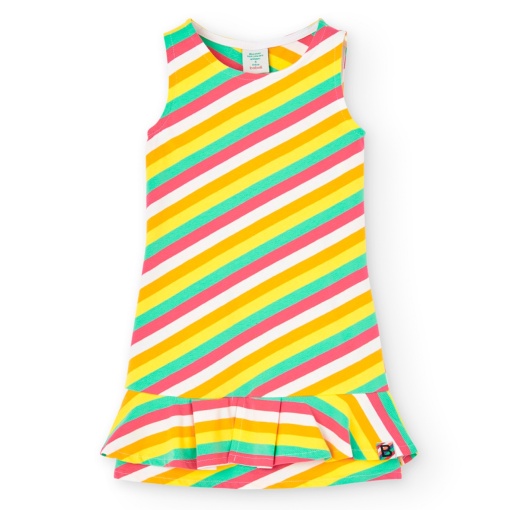Rochie fete 4-16 ani, bumbac better cotton, dungi multicolore, brand Boboli
