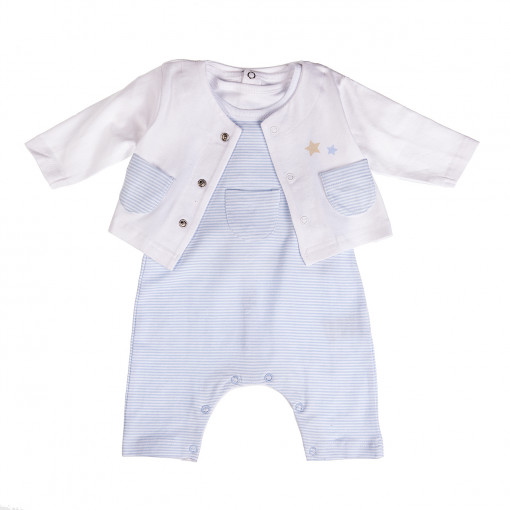 Set 3 piese bebe baiat, tricou +salopeta+cardigan, Babybol