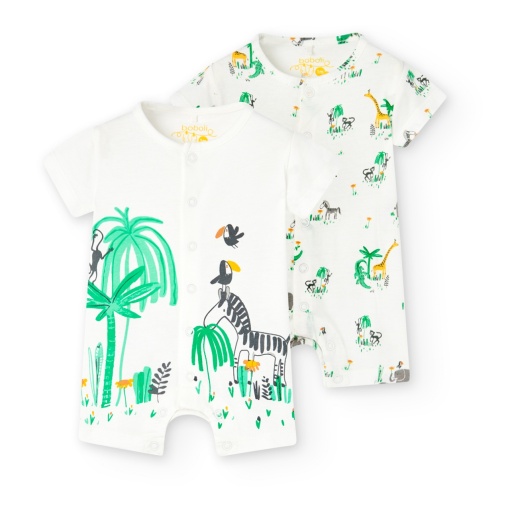 Set salopete bebe, bumbac, animal print, multicolor, Boboli