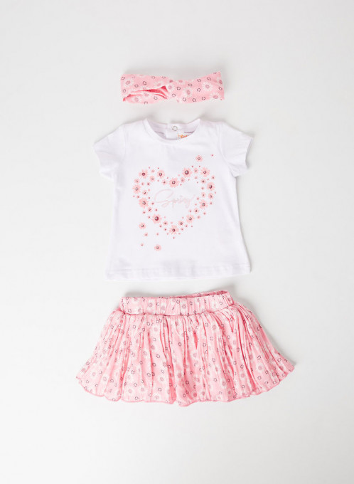 Set vara fetite, tricou maneca scurta cu fusta si bandana roz, Babybol
