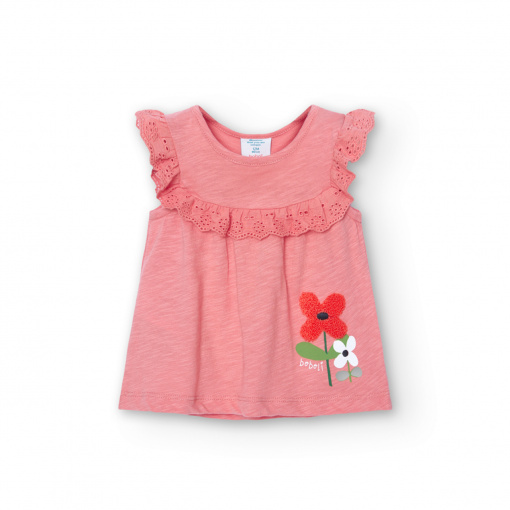 Tricou fete 6 luni-8 ani, broderie florala aplicata, bumbac better cotton, Boboli