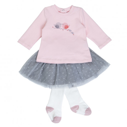 Babybol Set fetita fusta tulle cu tricou si dres, roz