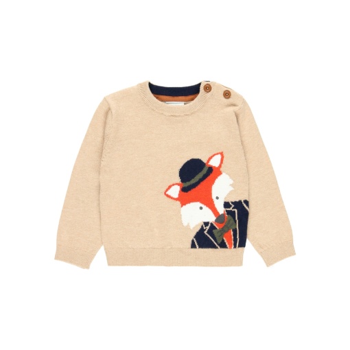Pulover baiat, tricot fin, model fox, bej, brand Boboli
