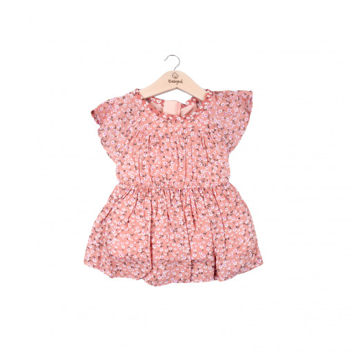 Rochie bebe fetita cu maneca scurta, bumbac, imprimeu flori, roz, Babybol