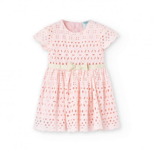 Rochie eleganta brodata, roz pal, funda aurie, better cotton, Boboli