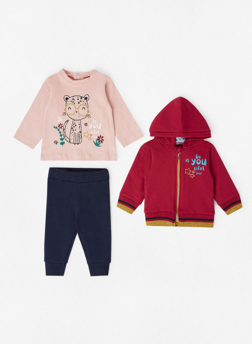 Trening 3 piese fete, hanorac cu gluga, fucsia, Babybol