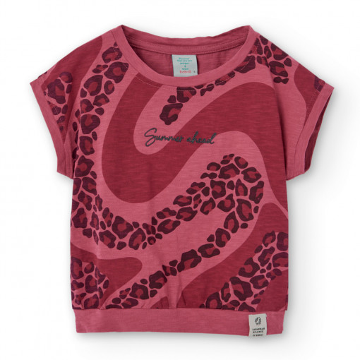 Tricou maneca scurta fete,animal print, grena, Boboli