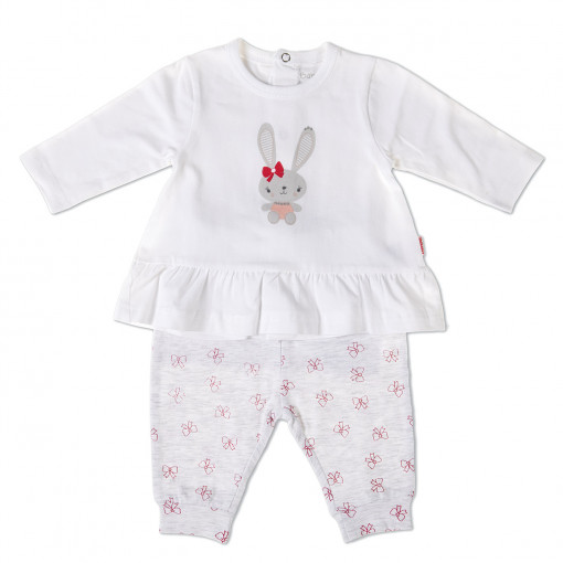 Costumas 2 piese bebe fetita, imprimeu iepuras, Babybol