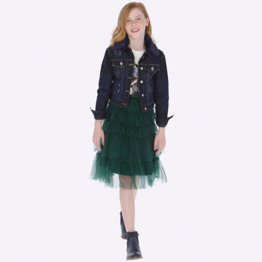 Fusta fete 8-16 ani tulle cu volanase , verde