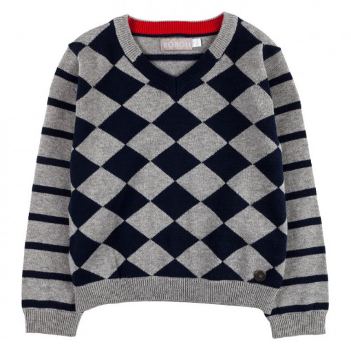 Pulover baiat en coeur, carouri, gri , Boboli