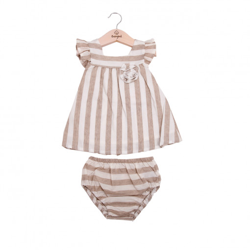 Rochie bebe cu chilot , bumbac, dungi bej, Babybol