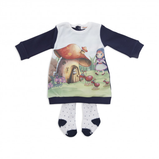 Rochie bumbac cu dres, Babybol Barcelona, imprimeu ciupercuta