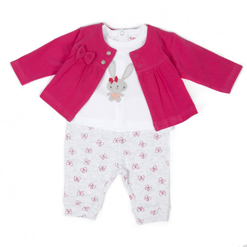Set bebe fetita, cardigan, tricou si pantalon, fucsia, Babybol